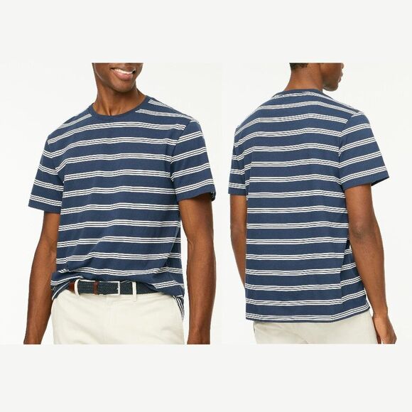 J Crew Men's Cotton Striped  Blue Tee  Slim Fit - Picture 1 of 5